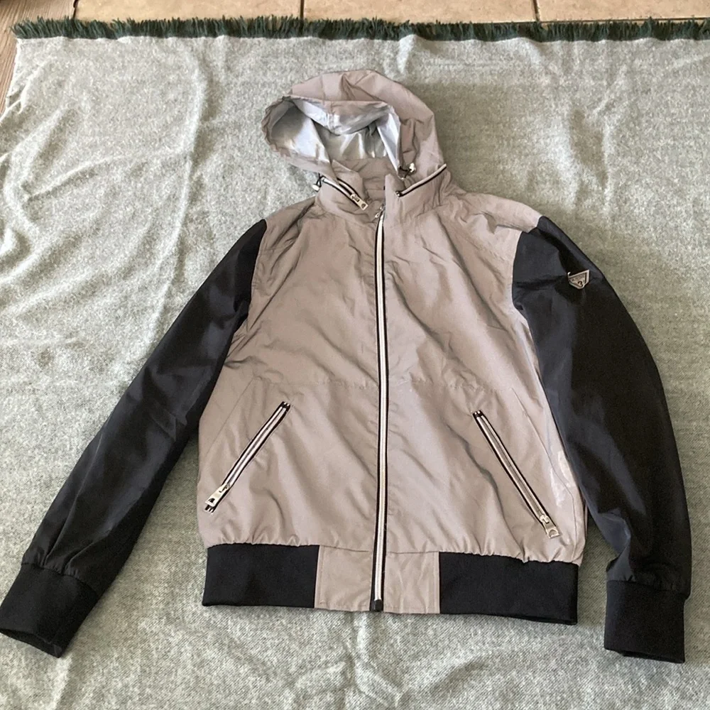 Guess Gray and Black Windbreaker with Standing Collar